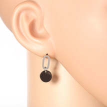 Silver Tone Drop Earrings with Jet Black Gun-Metal Circle - $21.99