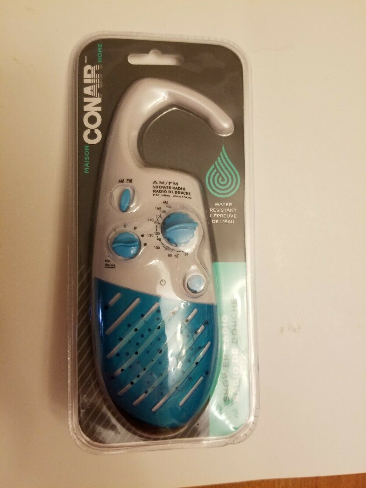 Conair Shower WaterResistant AM/FM Radio NEW Blue White NIP SR16C