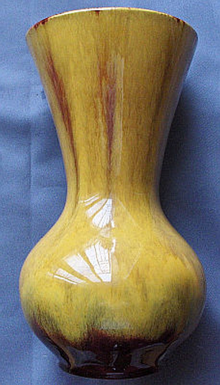 BMP Blue Mountain Pottery Harvest Gold Wide Mouth 3 Trees Vase Blue