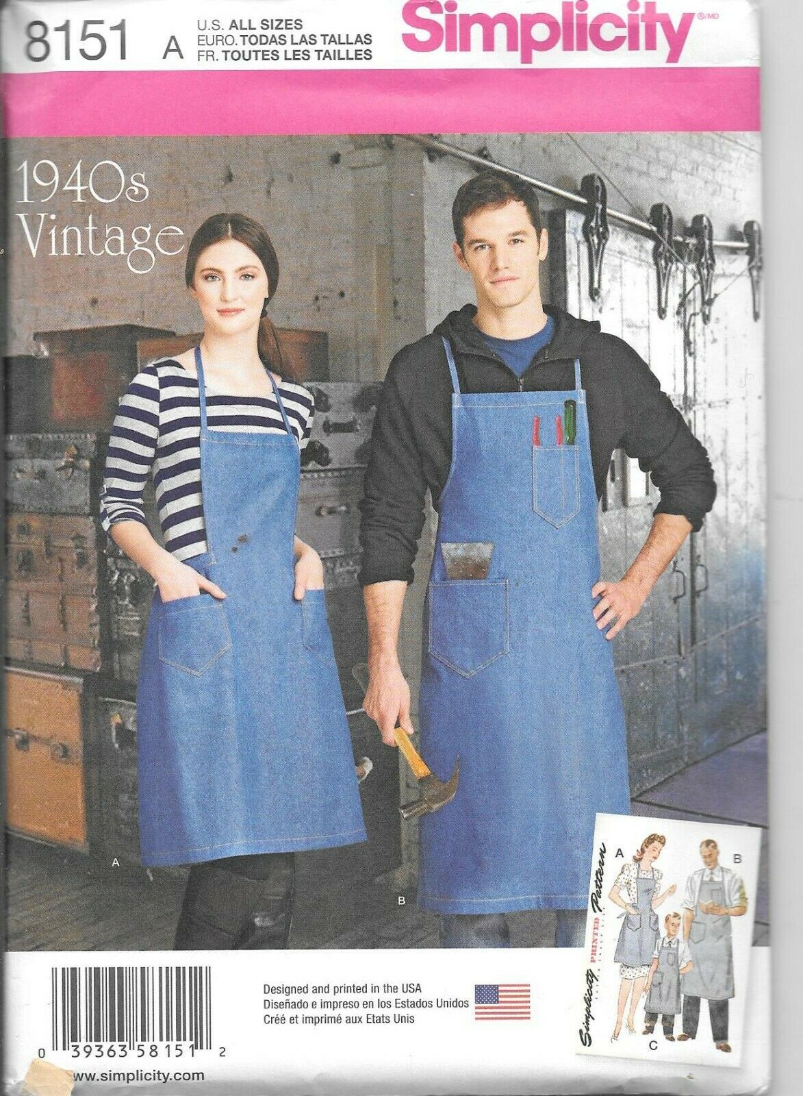 Primary image for Simplicity #8151 Vintage 1940s Style Misses' & Mens' Apron - OS - UNCUT