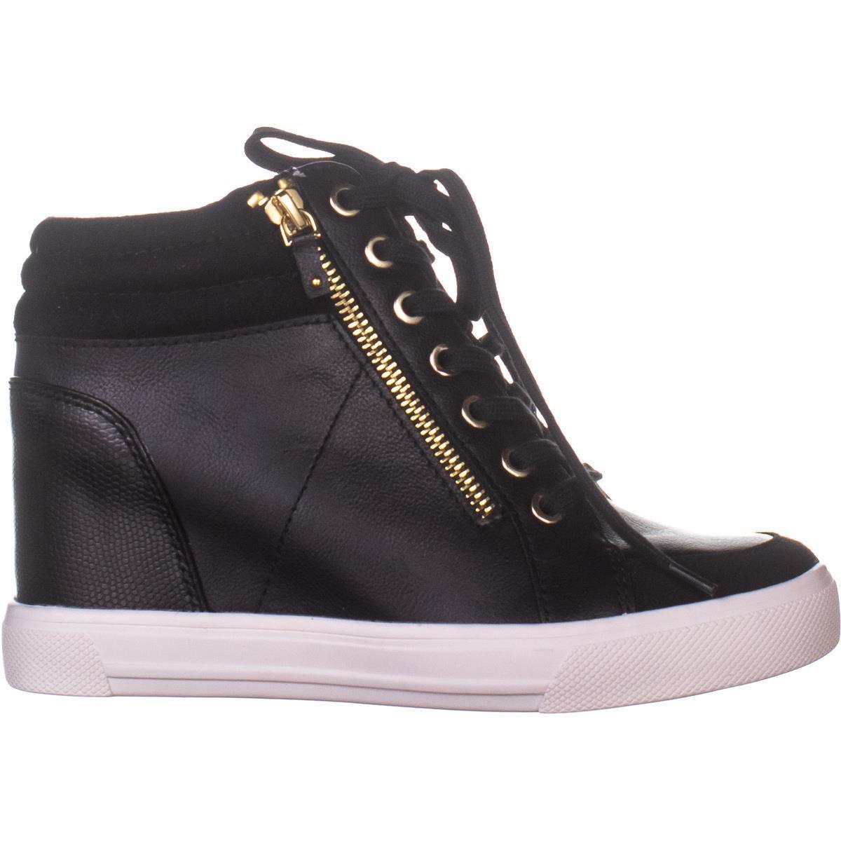 black hidden wedge trainers