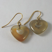 SOLID 18K YELLOW GOLD EARRINGS WITH HEARTS OF AGATE, MADE IN ITALY 18K image 3