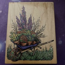 Stampendous 1997 R040 Old Wheelbarrow & Flowers Rubber Stamp Wood 5” X 3.5” - $18.99