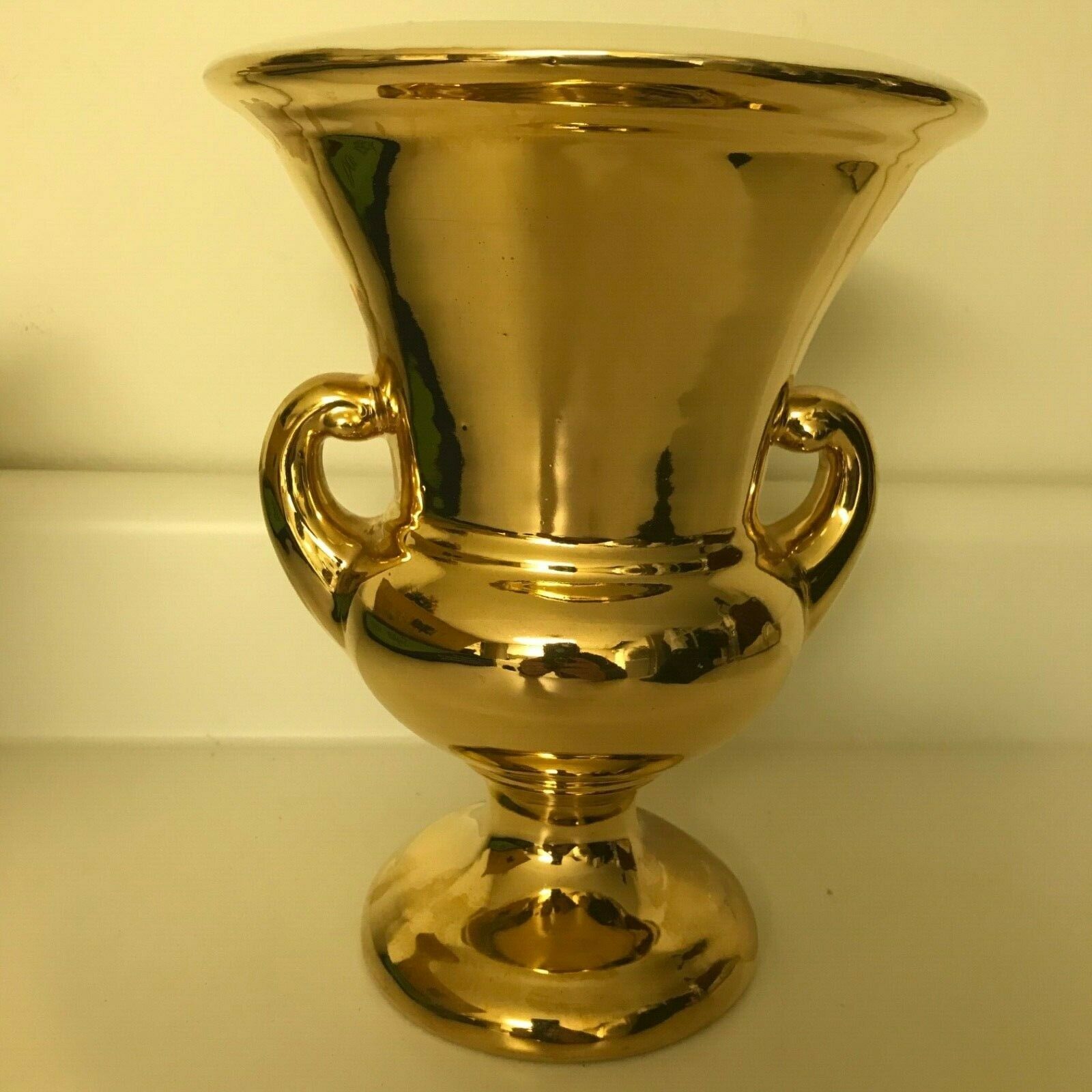 Vtg Haeger Pottery Urn Vase 22 Carat Gold Glaze Trophy Hollywood