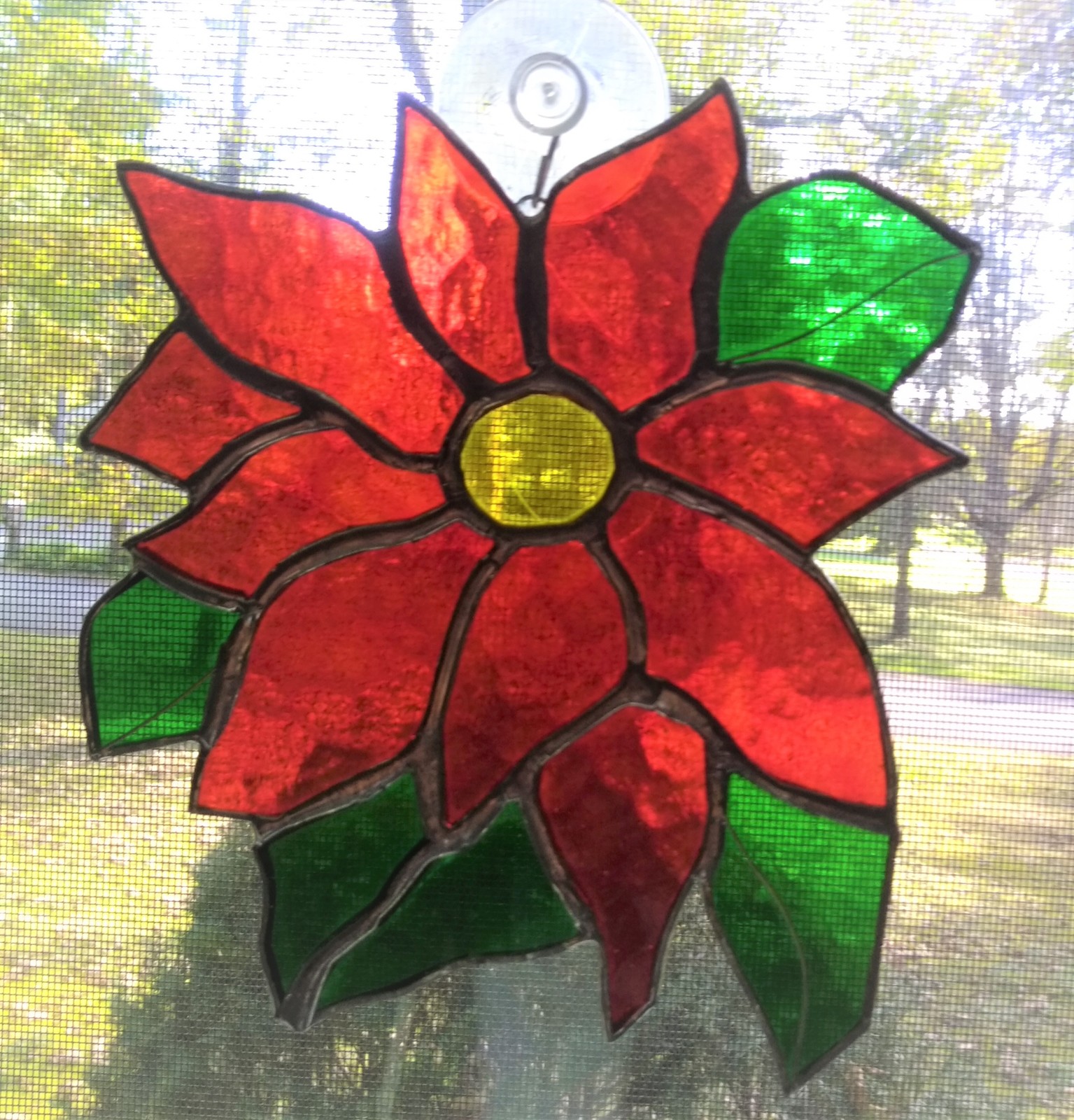 Handmade Stained Glass Poinsettia Suncatcher Mosaic/Stained Glass