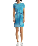 Ralph Lauren SUMMER TOPAZ/WHITE Women&#39;s Striped T-Shirt Dress, US Large - $59.40