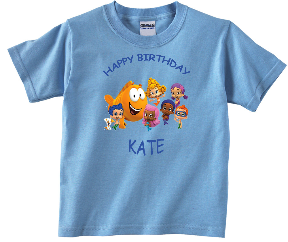Personalized Bubble Guppies Birthday Light Blue T-Shirt Gift #1 Add Your Name