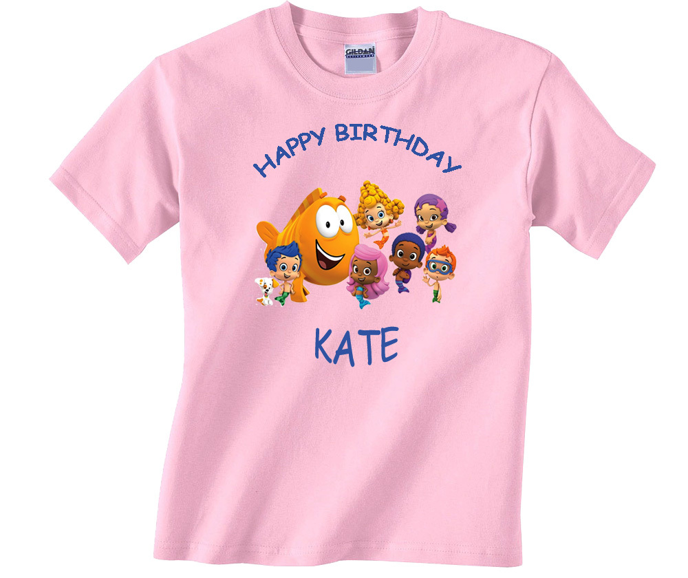 Personalized Bubble Guppies Birthday Light Pink T-Shirt Gift #1 Add Your Name