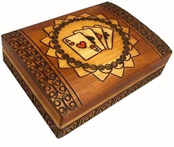 Playing Card Wooden Box Polish Handcrafted Wooden Keepsake Double Deck Box - $29.69