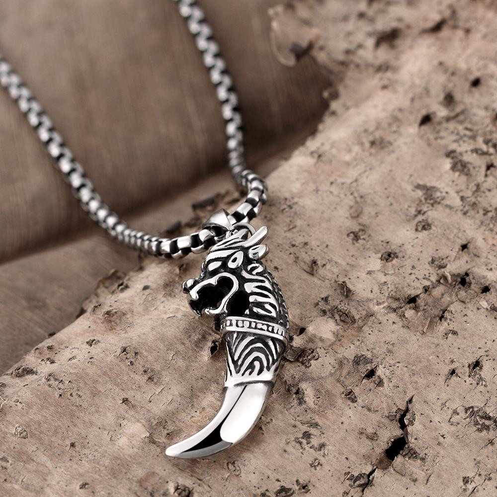 Men's Dragon Tooth Pendant Necklace Stainless Steel Stylish Handcrafted