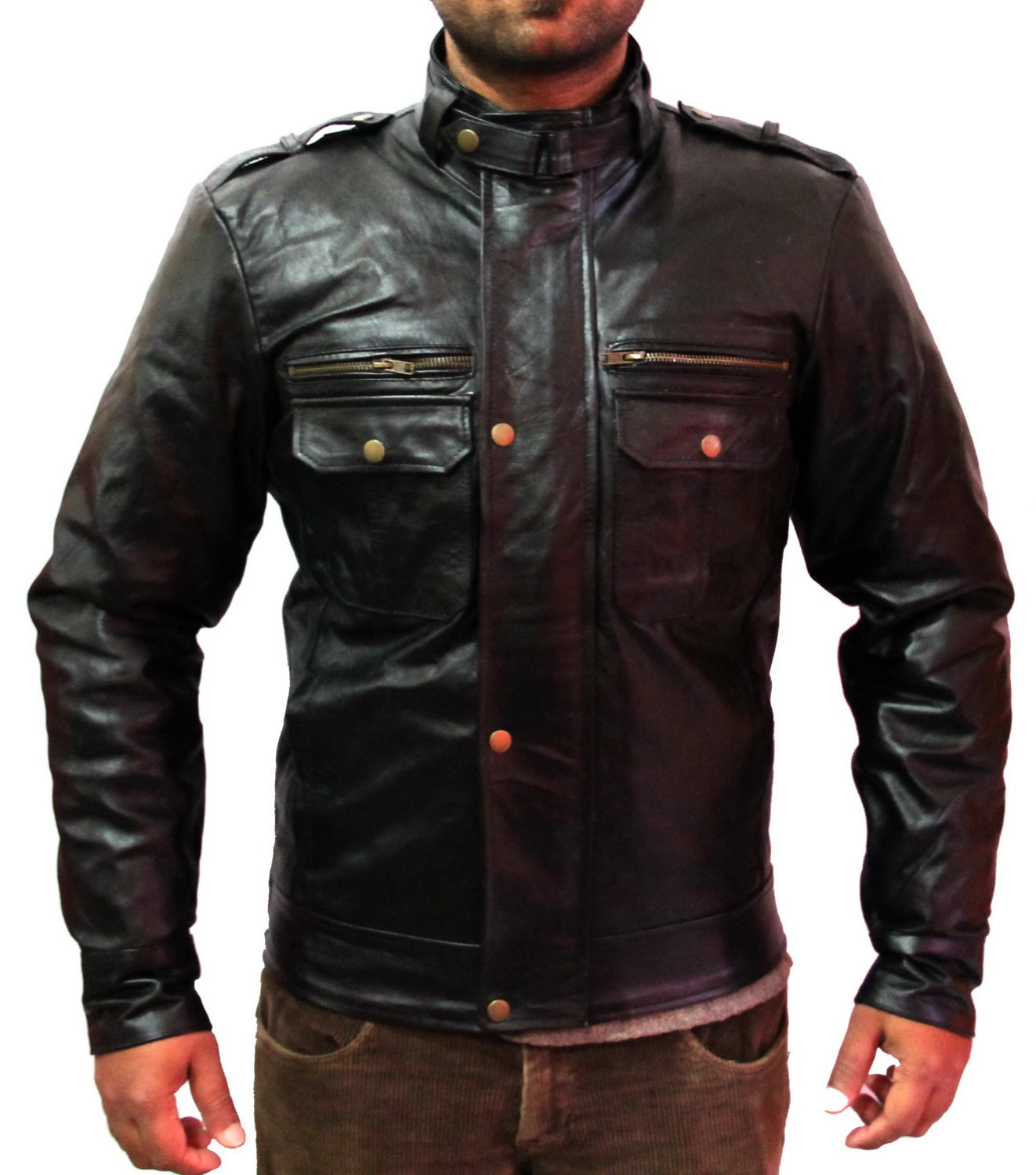 New Handmade Men Belted Collar Black Leather Jacket, Leather jacket for ...