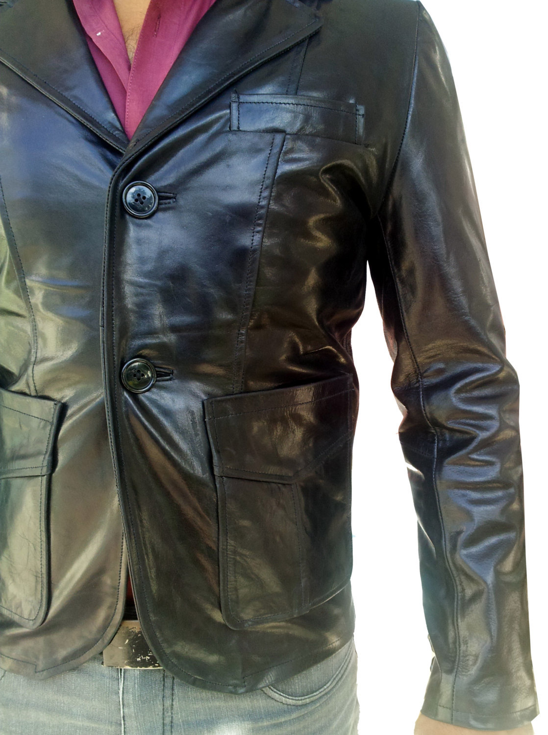 Handmade New Men Stylish Slim Fit Leather Blazer, Men leather jacket