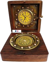Authentic Clock Compass in Rose Wood Box, Vintage Gift