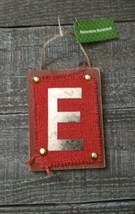Wooden Monogram Letter E Burlap Wall Sign Hanging Twine Decor Ornament New - $18.69