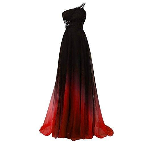 Lemai Beaded One Shoulder Gradient Chiffon Prom Evening Dresses Long Black Red U