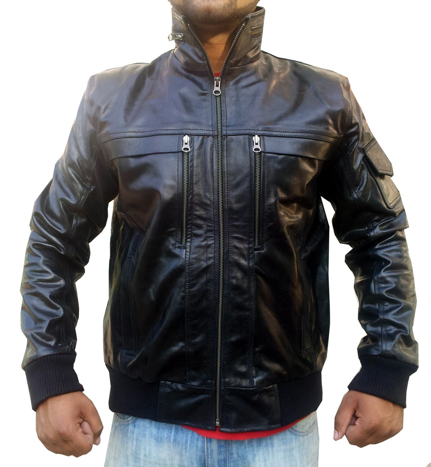 Handmade New Men Zipped Collar Style Superb Leather Jacket, Men leather ...