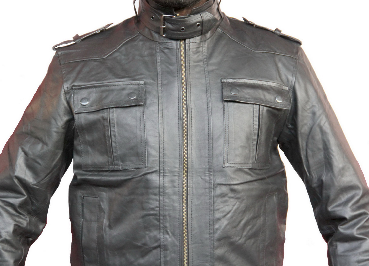 Handmade New Men Strap Pocket Stylish Slim Fit Leather Jacket, Leather