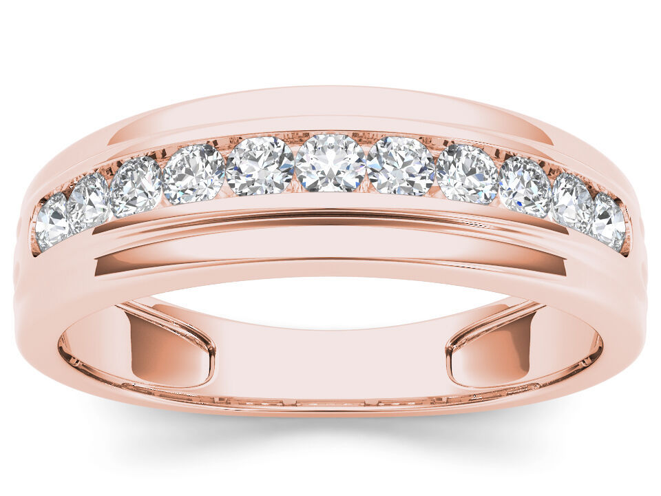 IGI Certified 10k Rose Gold 0.50 Ct Natural Diamond Men's Wedding Band Ring HI