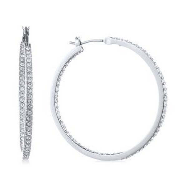 Givenchy Silver Tone Crystal Medium Stone Hoop Earrings - $30.00
