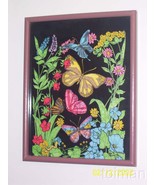 Vintage Fuzzy Poster Butterflies and flowers signed by Carole nicely fra... - $40.00