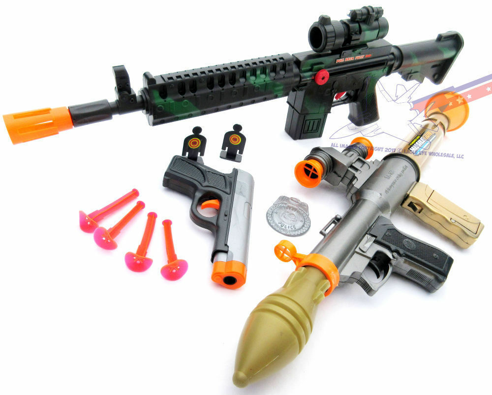 3x Toy Guns Toy Bazooka Friction M 16 Toy Rifle Grey 9mm Dart Pistol
