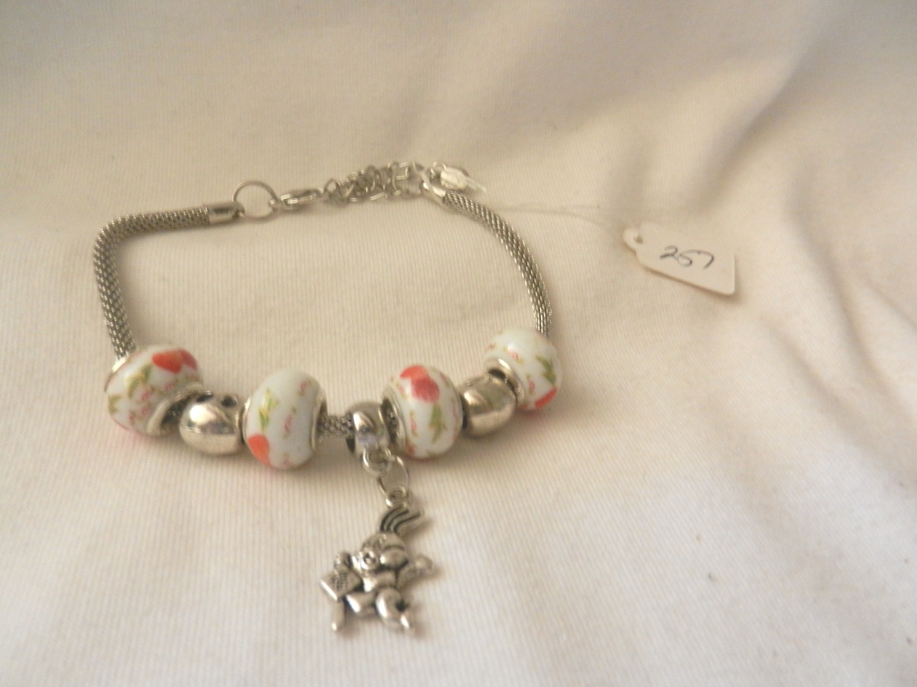 New Dangle Bunnie Bunny Rabbit Charm Beads Chain Bangle Bracelet