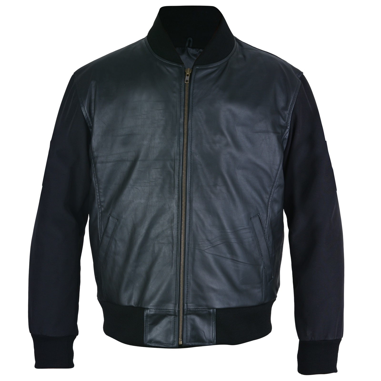 Plain Black Real Jacket Men - Genuine Leather Jacket with Wool Sleeves ...