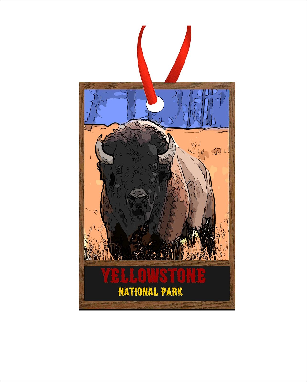 Yellowstone National Park Buffalo Art Christmas Holiday Ornament Mini Travel Pos