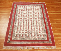 Cotton Rug Hand Block Printed Area Rug Handwoven Laundry Decor Dhurrie 4... - $155.00