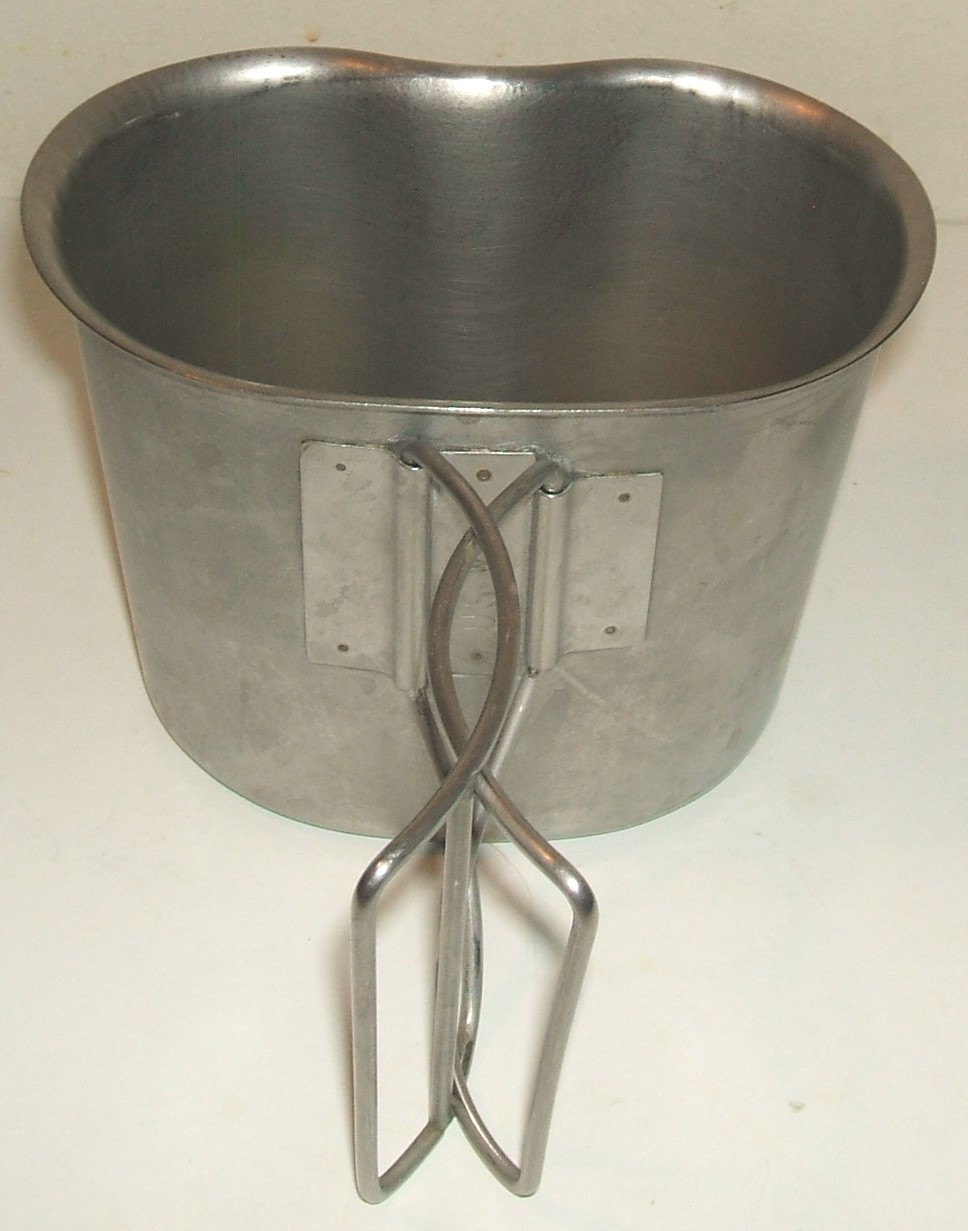US Army stainless steel canteen cup "butterfly" handles, Wyott; no date