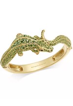 KATE SPADE 12K Gold-Tone Swamped Pavé Alligator Hinged Bangle Bracelet w... - $52.99
