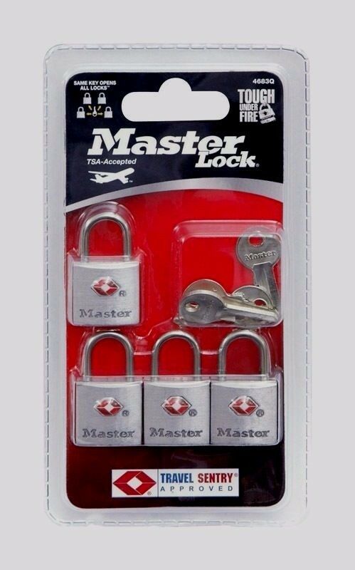 Master Lock 7/8 Keyed Alike Steel Luggage Bag Lock Chrome TSA App 4683Q 4 Pack!
