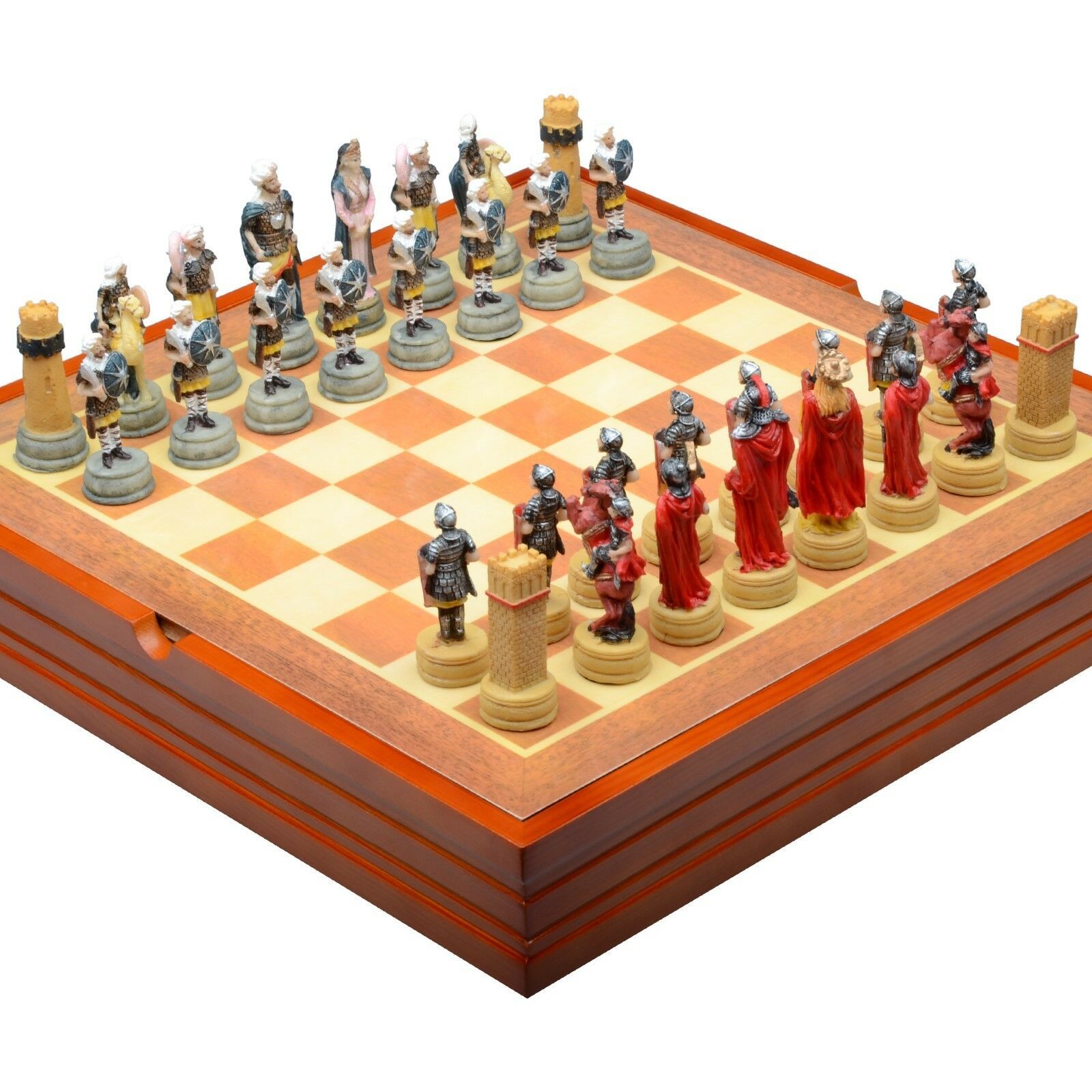 HISTORY ROME PERSIA CHESS SET. Resin Pieces Wood Board & Box ...