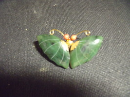 Vintage Jade &amp; Coral Butterfly Pin/Pendant - £33.37 GBP
