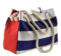 Tote Satchel Bag Nautical Look Rope Straps 17.5" Long Cotton & Polyester Beach image 1