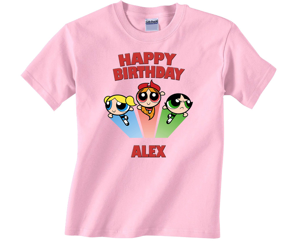 Personalized Custom Powerpuff Girls Birthday Pink T-Shirt Gift #1 Add Your Name