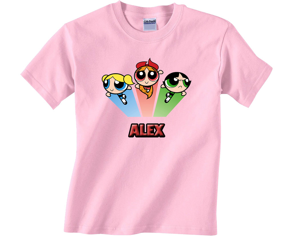 Personalized Custom Powerpuff Girls Birthday Pink T-Shirt Gift #3 Add Your Name