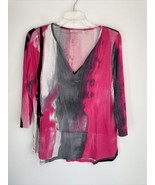 SNOSKINS Womens MEDIUM  Pink Gray V-neck  Knit Top Shirt - $15.83