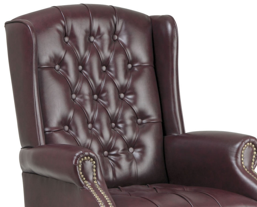 High Wing Back Swivel Lounge Oxblood Burgundy Vinyl Traditional Office