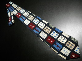 Structure Mens Dress Neck Tie Abtractions of Playing Cards in Whites Reds Blues - $10.99