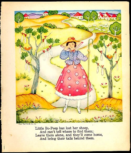 Little Bo Peep 1940s Original Book Art Print Margot Austin - Art Prints