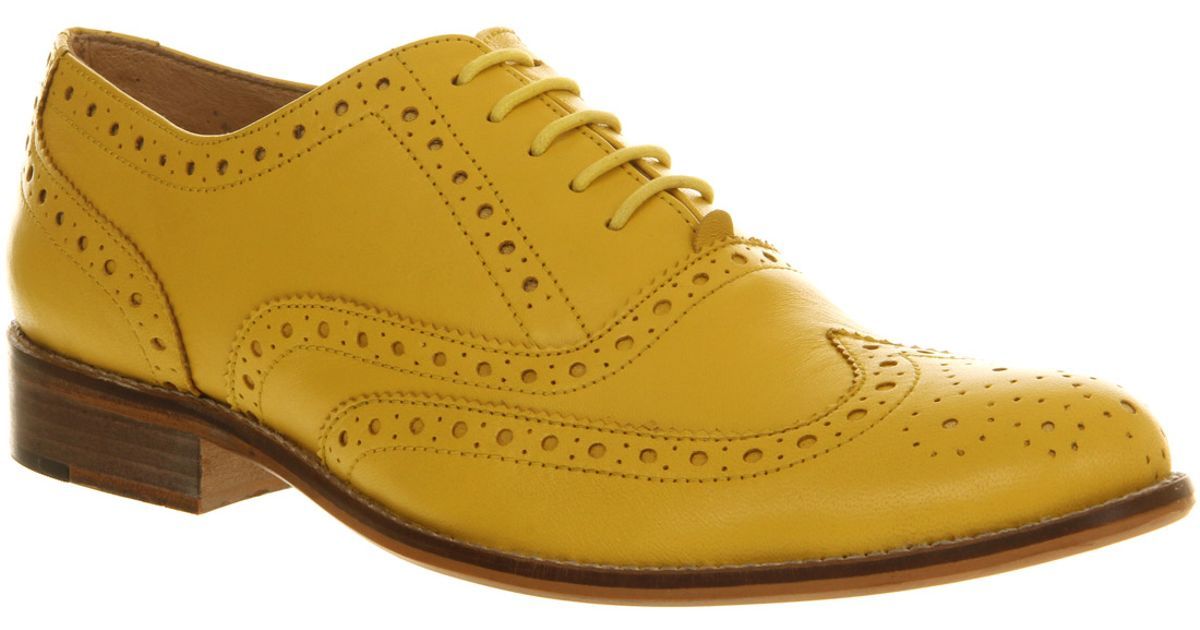 Yellow Full Brogue Toe Wing Tip Natural Color Sole Genuine Leather Lace up Shoes
