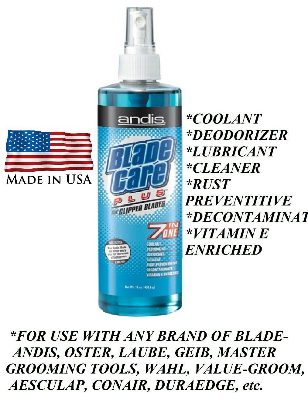 ANDIS 7 in ONE CLIPPER BLADE CARE PLUS Spray Cleaner,Coolant*Also For Geib,Oster