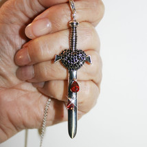 Sexy Jeweled Dagger Knife Sword Heart Pendant Necklace 14k White Gold ov... - $61.24