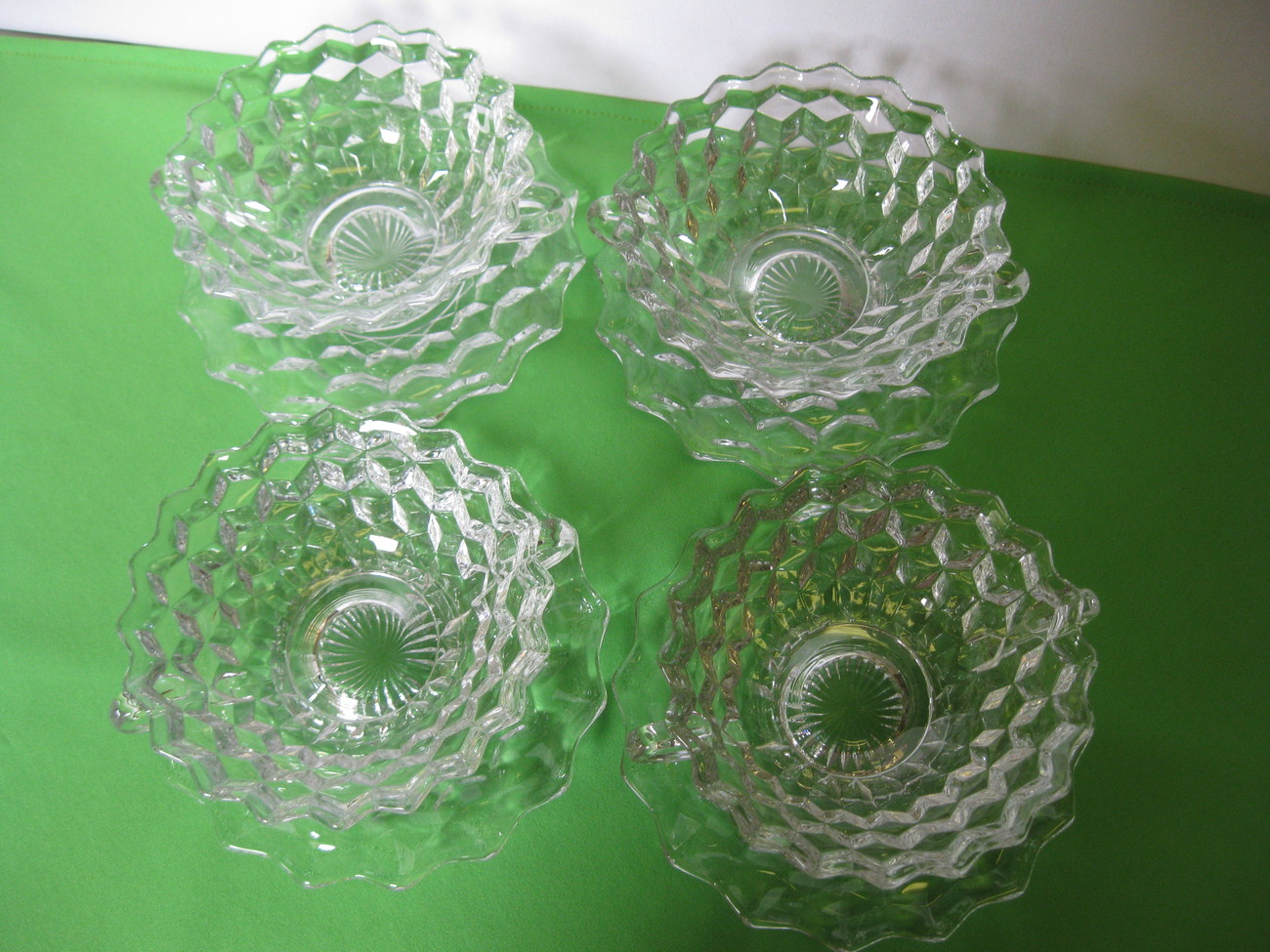 Elegant Fostoria Glass American Clear Four (4) Cream Soup Bowls, Plates