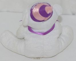 Solid White Plush Bear With Purple Bow Purple Pink Happy Birthday Hat image 3