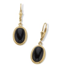 Oval-Cut Gold-Plated Sterling Silver Genuine Black Onyx Drop Earrings - $42.56