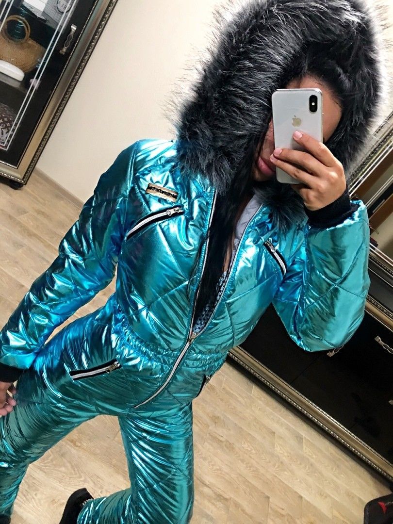 Blue Metallic Skisuit Snowsuit Ski Anzug Suit Shiny Glanz Nylon ...