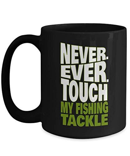 PixiDoodle Fishing Tackle Fisherman Coffee Mug (15 oz, Black)