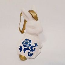 White Rabbit Blue Flower Ornament 3&quot; Bunny Easter Ceramic  - $18.89